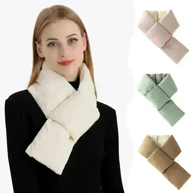 Warm Cross-design Pocket Scarf For Women Winter Outdoor Sports Skiing Cold-proof Down Cotton Plus Velvet Short Scarf - EX-STOCK CANADA