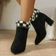 New Plaid Print Plush Ankle Boots Winter Fashion Square Heel Suede Boots Women Casual Versatile Shoes Autumn And Winter - EX-STOCK CANADA