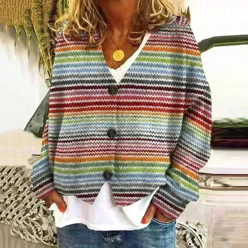 New Christmas Abstract Flowers Printing Sweater Fashion Casual Short Cardigan Coat Womens Clothing - EX-STOCK CANADA