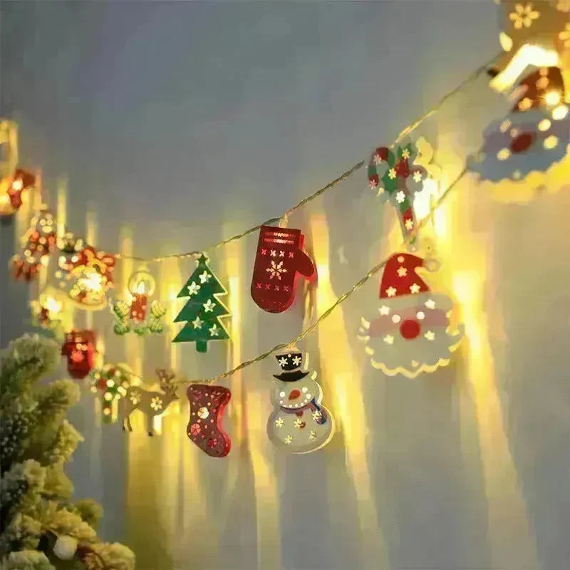 Christmas LED Light String Santa Claus Elk Snowman Xmas Ornament String Light Christmas Decorations New Year Navidad Gift - EX-STOCK CANADA