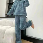 Autumn And Winter New Twist Zipper Couple Fleece-lined Thick Coral Fleece Pajamas Homewear Loungewear Sleepwear For Sleeping - EX-STOCK CANADA