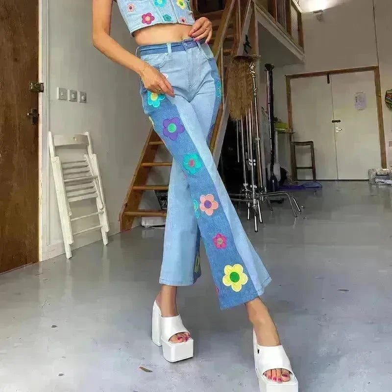Women's Fashion Pattern Colorblock Bootcut Jeans - EX-STOCK CANADA