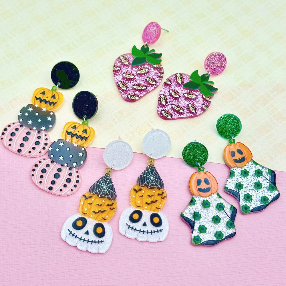 Halloween Day Ornament Colorful Ghost Eyes Funny Acrylic Earrings For Women EX-STOCK