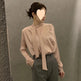 High-end Anti-wrinkle Acetate Satin pleated Blouse Shirt For Women - EX-STOCK CANADA