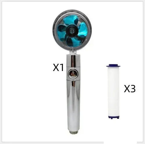 Propeller Driven Shower Head With Stop Button And Cotton Filter Turbocharged High Pressure Handheld Shower Nozzle - EX-STOCK CANADA