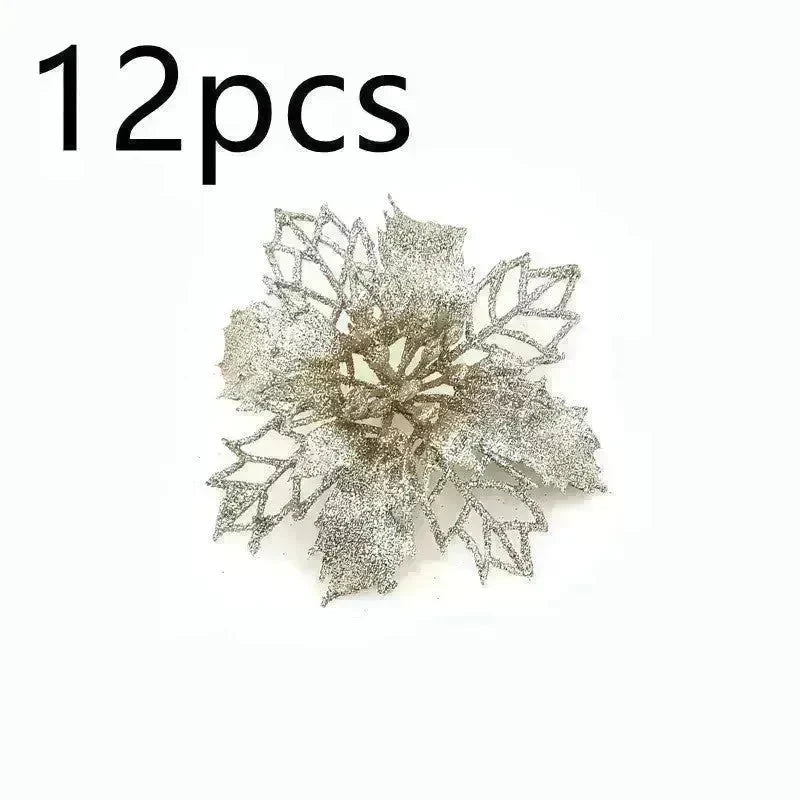 Glitter Artifical Christmas Flowers Christmas Tree Decorations For Home Fake Flowers Xmas Ornaments New Year Decor - EX-STOCK CANADA