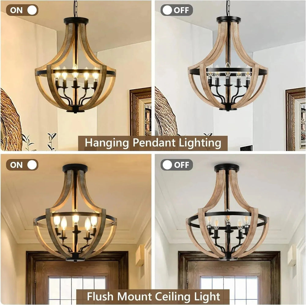 Solid Wood Modern Chandelier For Dining Room, Living Room, Kitchen, Island, Bedroom, Foyer, Height Adjustable, Brown - EX-STOCK CANADA