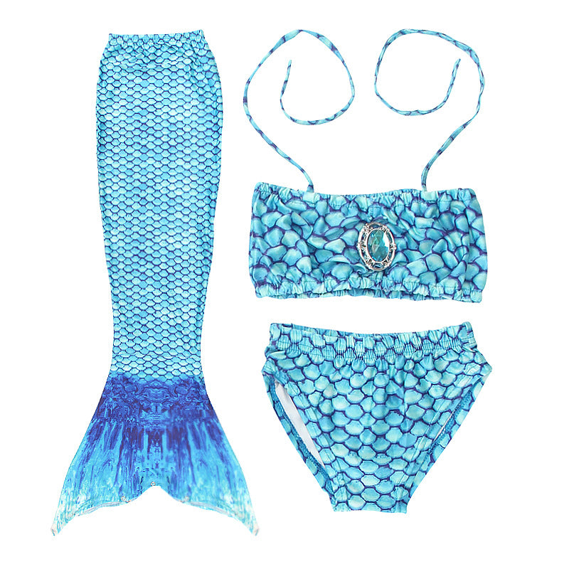 Mädchen-Meerjungfrau-Bikini-Set für Kinder – Dreiteiliger Badeanzug mit Rock, Höschen und BH (Alter 3–8)