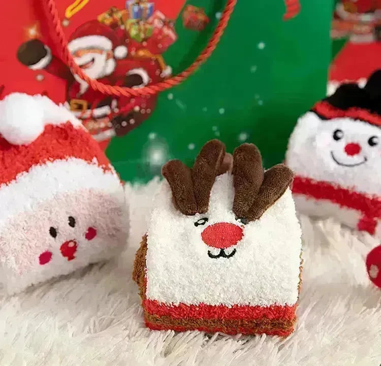 Child Christmas Socks Winter No-shedding Cute Elk Elk Santa Claus Snowman Sleeping Floor Coral Fleece Socks - EX-STOCK CANADA