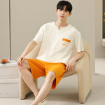 Men's Soft Short Sleeve 2 Casual Plus Size Pajamas Suit