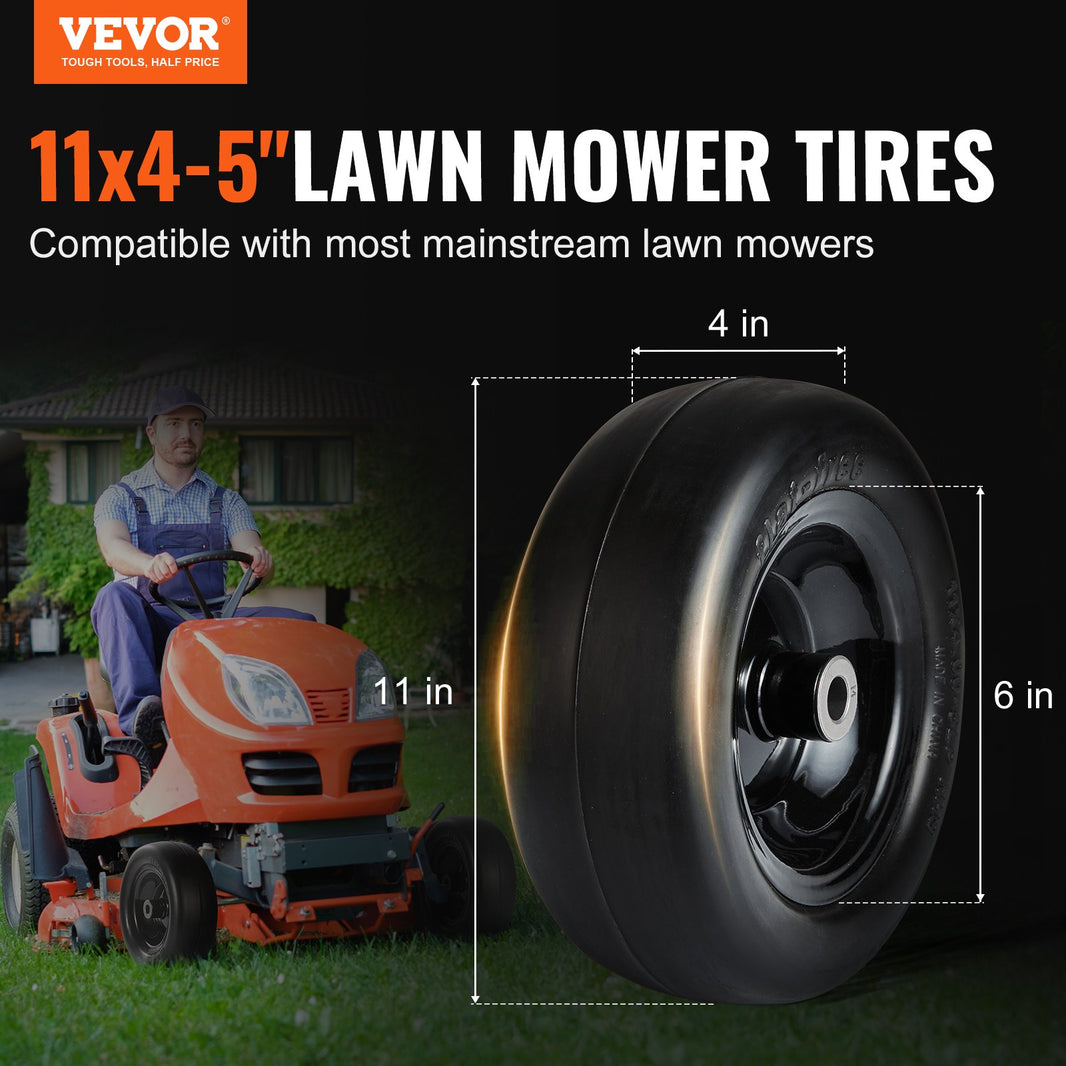 VEVOR Lawn Mower Tires With Rim, Tubeless Tractor Tires, 2-Pack Tire And Wheel Assemby, Flat-free PU Tire, Centered Hub, Bushing Size, 20 PCS Adapters For Riding Mowers Lawn Tractors EX-STOCK Canada 