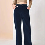 High Waist Drooping Slimming Casual Straight Pants Women's Corduroy Trousers - EX-STOCK CANADA