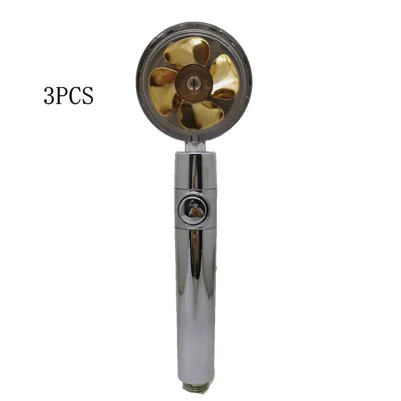 Propeller Driven Shower Head With Stop Button And Cotton Filter Turbocharged High Pressure Handheld Shower Nozzle - EX-STOCK CANADA