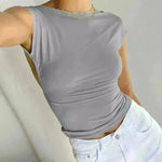 Top de cultivo sin respaldo Slim Fit Summer encantador transpirable Manio corto de manga baja en la parte superior del tanque de espalda para mujeres