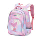 Pink and purple mermaid-themed backpack on a white background