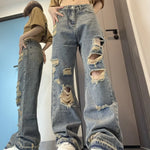 Jeans rasgados para mujeres jeans de novio de mezclilla holgada