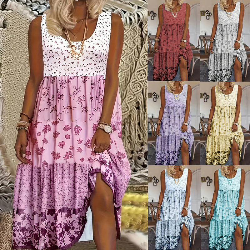 Casual Summer Boho Dress Floral Sleeveless Midi Dress EX-STOCK