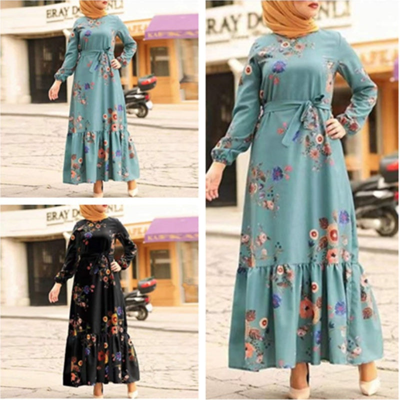 Robe à manches longues imprimée pour femmes musulmanes turques - EX-STOCK Canada