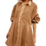 Women's Long Lantern Sleeve Button Denim Dress - EX-STOCK CANADA