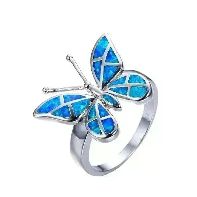 Fashion Opal Blue Butterfly Shape Ring Wedding Ring for Women - EX-STOCK CANADA