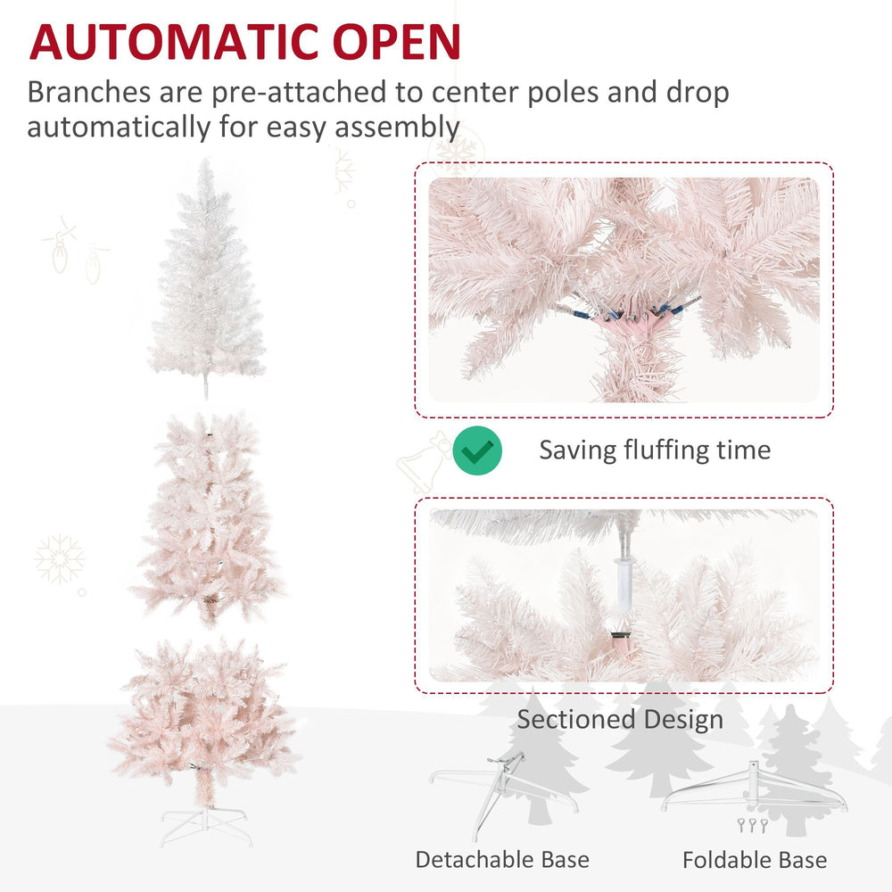 7ft Pencil Artificial Christmas Tree With Pine Realistic Branches, Auto Open, Pink And White EX-STOCK Canada 