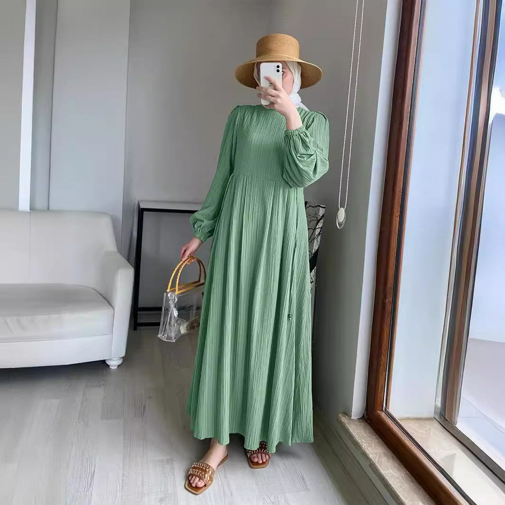 Muslim Round Neck Lantern Sleeve Robe Elegant And Comfortable Dress - EX-STOCK Canada