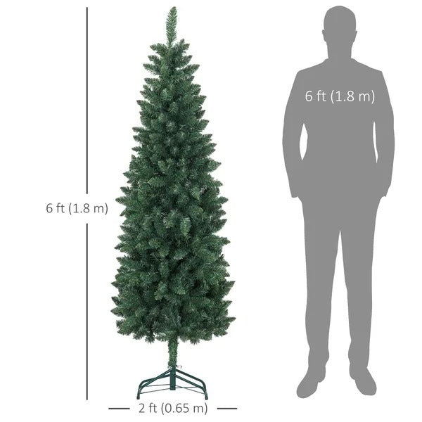 6ft Tall Pencil Artificial Christmas Tree With 479 Branch Tips With Steel Base, Green EX-STOCK Canada 