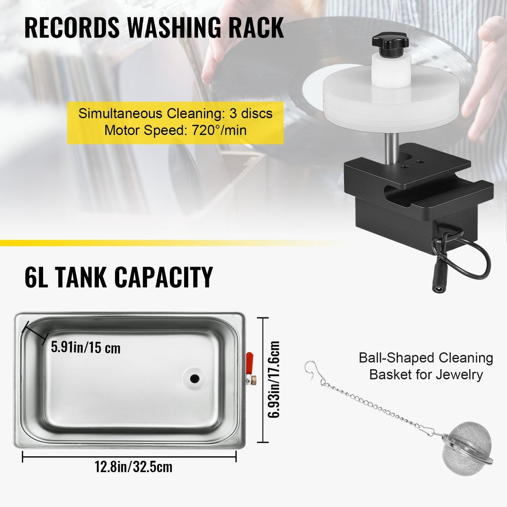 Ultrasonic Vinyl Record Cleaner 6L 40kHz Vinyl Ultrasonic Cleaning Machine Knob Control Record Ultrasonic Cleaner 4 Records EX-STOCK