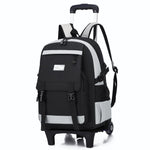 Black and gray backpack with wheels on a white background