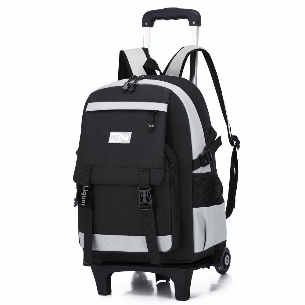 Black and gray backpack with wheels on a white background