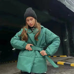 Winter Lapel Waisted Cotton Coat Hooded Winter Jacket women - EX-STOCK CANADA
