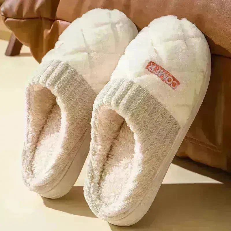 Solid Rhombic Letter Home Slippers Winter Warm Non-slip Floor Bedroom Plush Slipper For Couple House Shoes Women Men - EX-STOCK CANADA