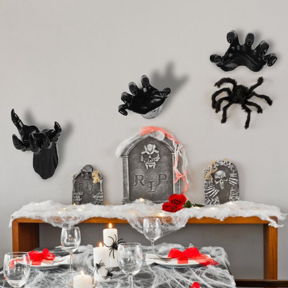 3Pcs Creepy Reaching Hands With Lighted Candles Wall Mounted Halloween Decoration Witch Devil Hand Aesthetic Goth Gothic Life Sized Horror Hands Hanging Sculpture EX-STOCK