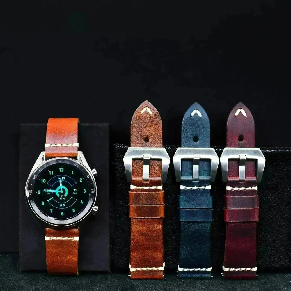 Discoloring Oil Wax Top Layer Cowhide Watch Strap - EX-STOCK CANADA