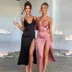 Spaghetti Strap Dress With Split Design Deep V-neck Sleeveless Backless Bodycon Satin  Evening Party Wedding Cocktail Dresses For Womens Clothing - EX-STOCK CANADA