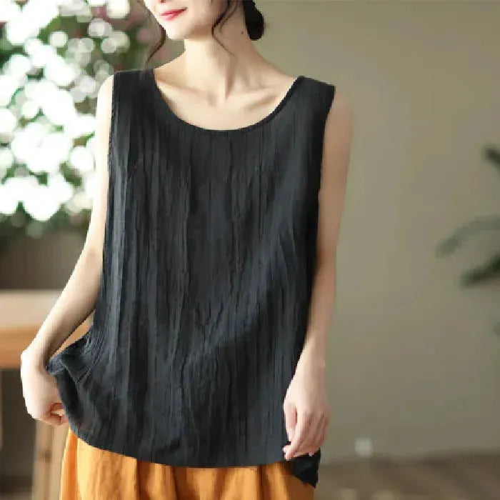 Casual Cotton And Linen Art Solid Color Loose-fitting Versatile summer blouse Top  For Women - EX-STOCK CANADA
