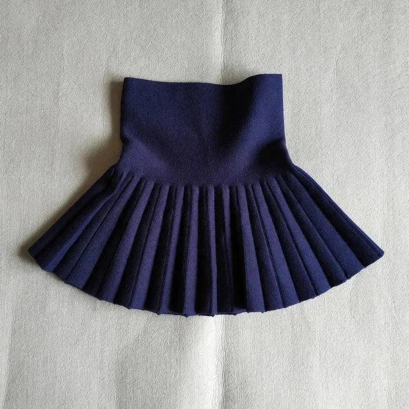 Girls Autumn Clothing Knitted Skirt High Waist Pleated Mini Skirt - EX-STOCK CANADA