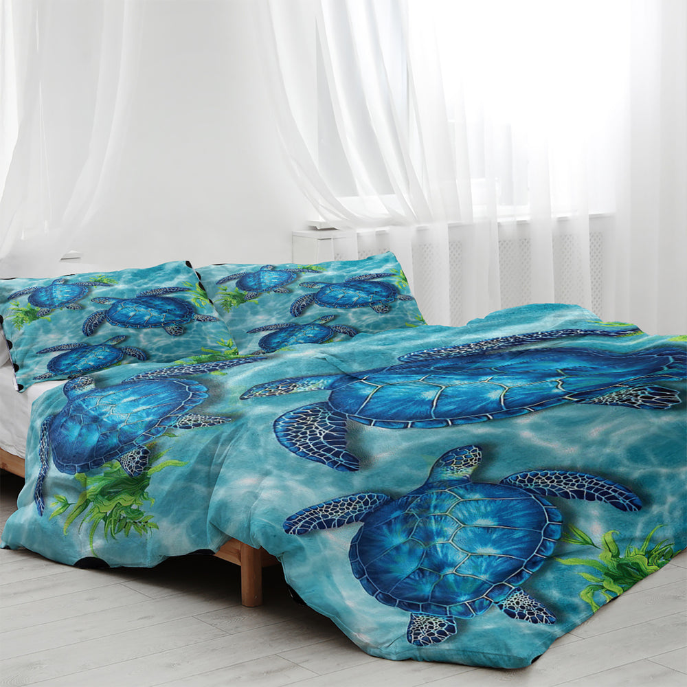 Sea Turtle Pattern Duvet Cover Set 3 Pieces King Size Soft Bedding Set With 2 Pilowcases With Zipper Closure For Home Bedroom For All Seasons EX-STOCK Canada 