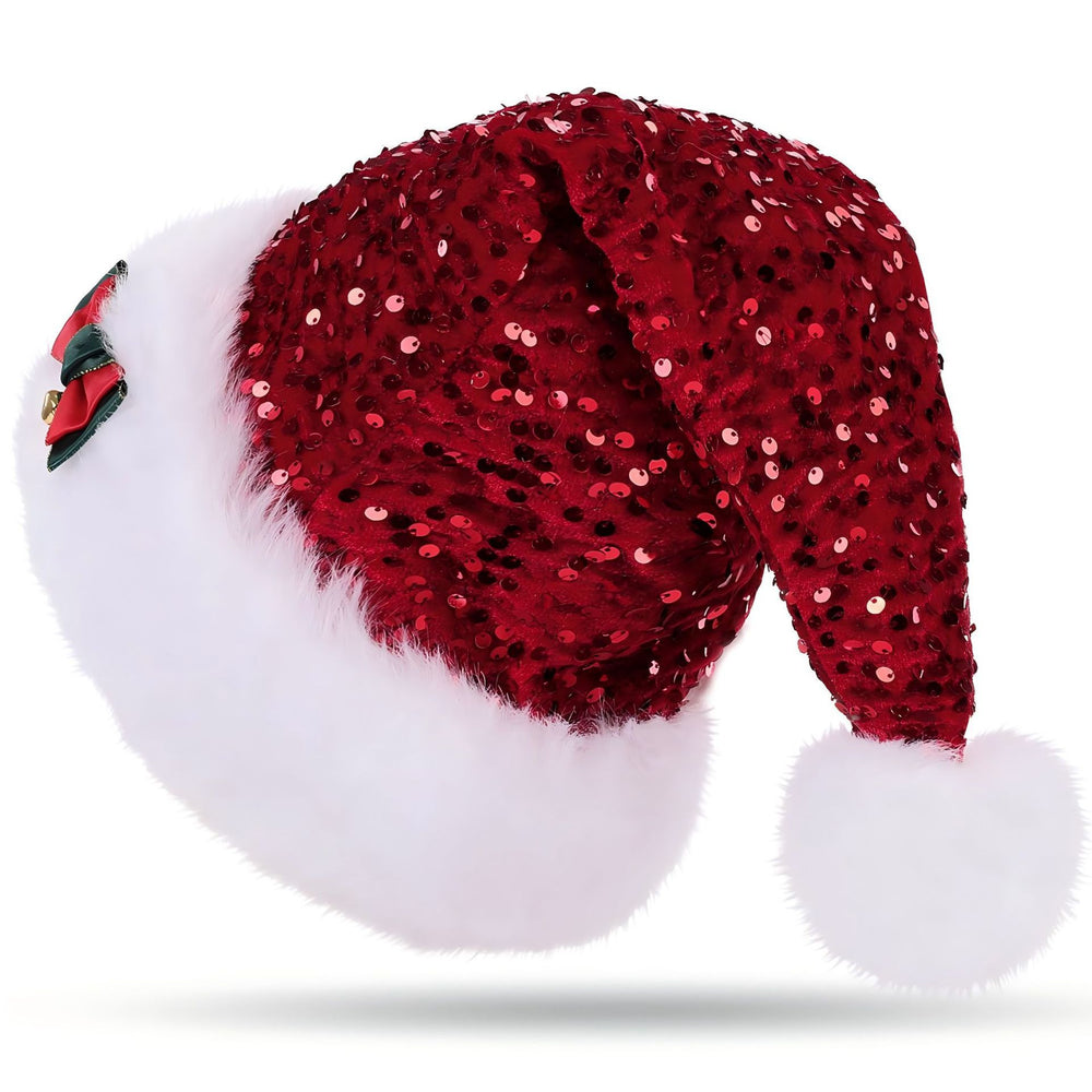 Christmas Hat Red Paillette Bowknot Plush Decorative Hat EX-STOCK Canada 