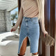 Fashion Solid Front Split Midi Denim Skirt - EX-STOCK CANADA