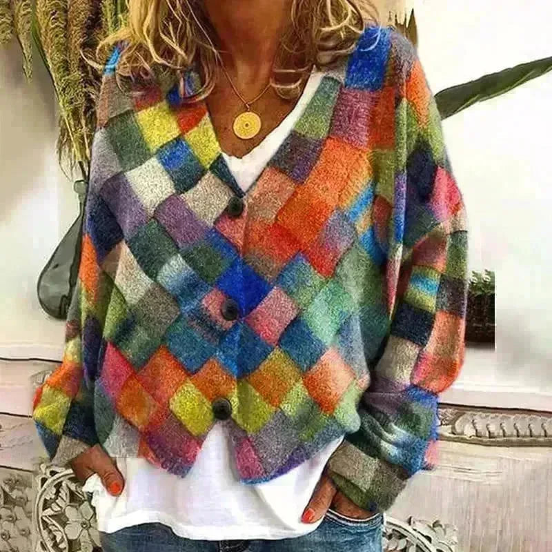 New Christmas Abstract Flowers Printing Sweater Fashion Casual Short Cardigan Coat Womens Clothing - EX-STOCK CANADA