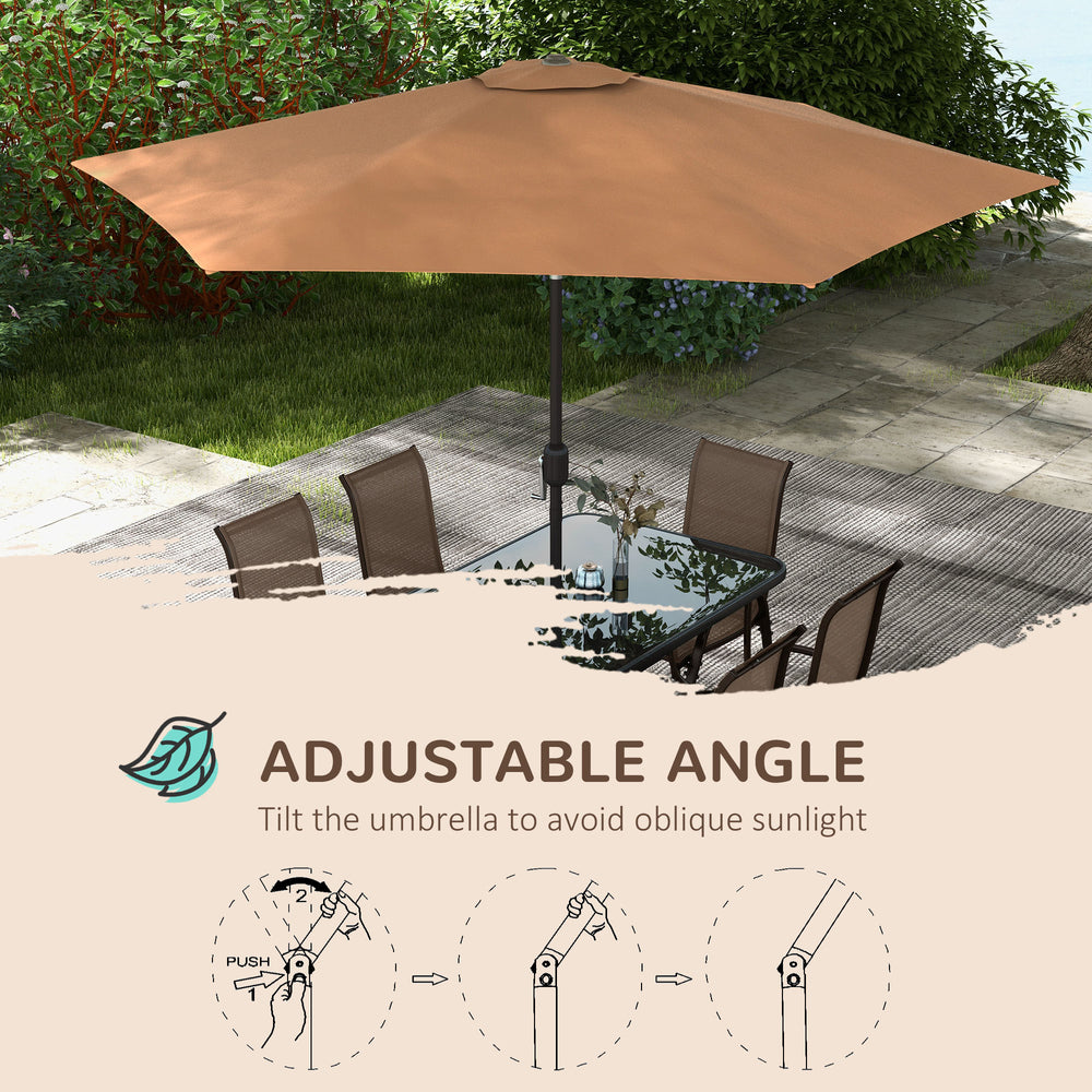 Ensemble de mobilier de patio 8 pièces avec parasol de patio de 9 pi, table et chaises de jardin, brun clair mélangéEX-STOCK Canada 