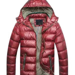 Winter leather Puffer coat for men Hooded padded Winter jacket for men