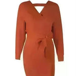 Autumn Winter Slim Fit V-neck Mini Wrap Sweater Dress - EX-STOCK CANADA