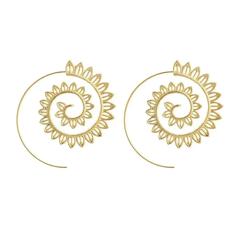 Round Spiral Earrings For Women Gold Color Big Exaggerated Gear Earrings - EX-STOCK CANADA