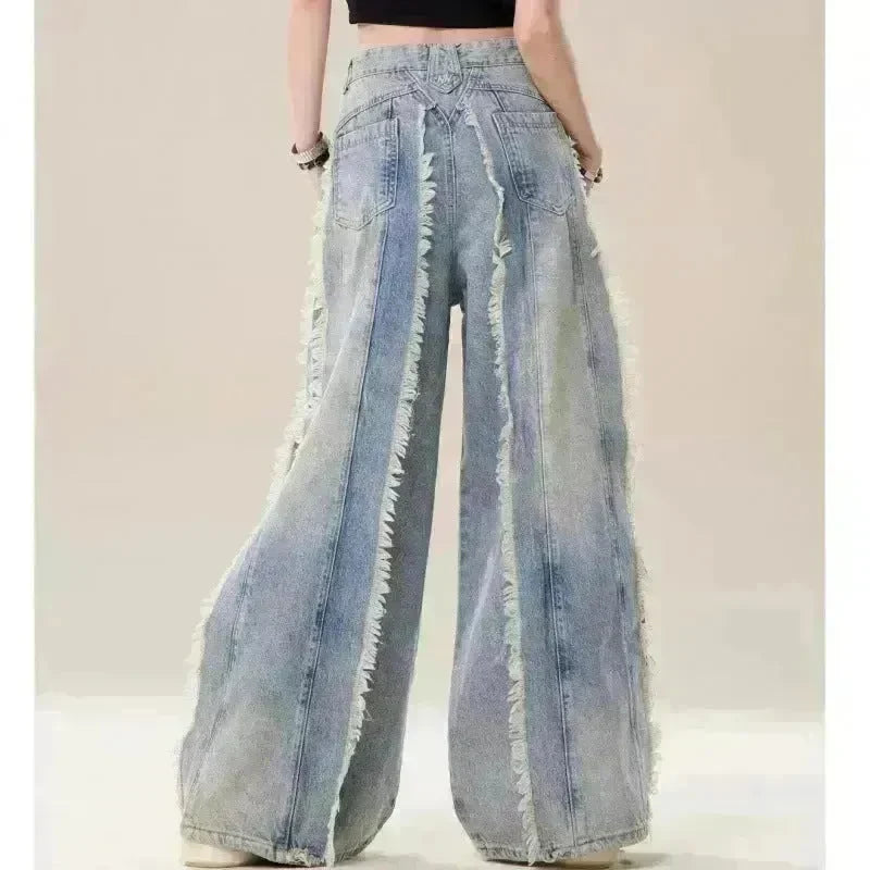 Jeans Destroyed Loose Burrs Wide Leg Bootcut Pants - EX-STOCK CANADA