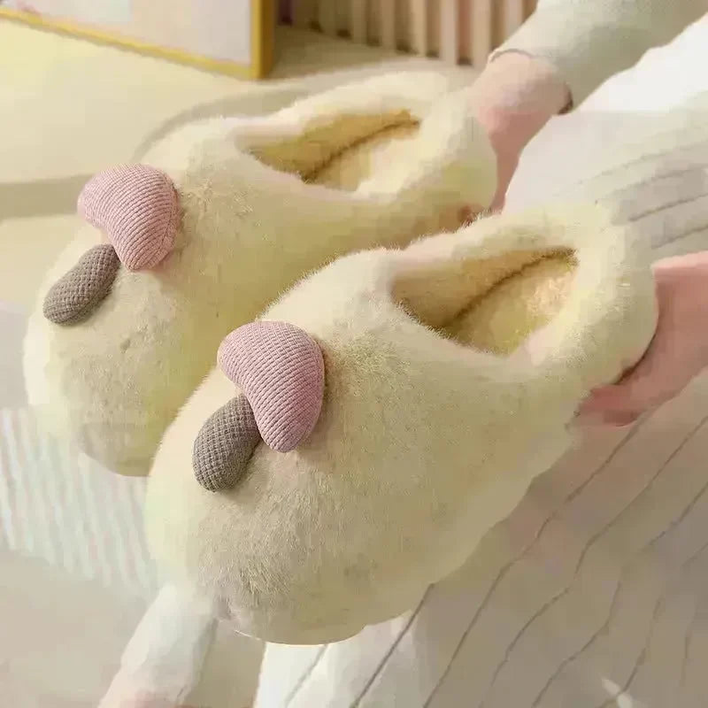 Cute Mushroom Cotton Slippers For Women Thick-soled Autumn And Winter Plush Slipper Indoor Non-slip Eva Household Furry Shoes - EX-STOCK CANADA