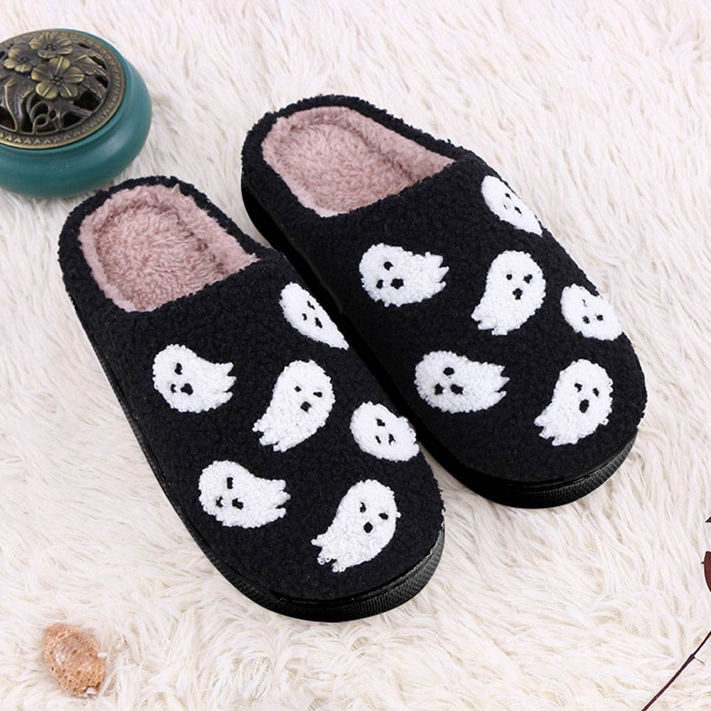 Halloween Funny Spider Ghost Scary Flat Indoor House Shoes For Women Men Soft Plush Cozy Horror Halloween Gifts EX-STOCK
