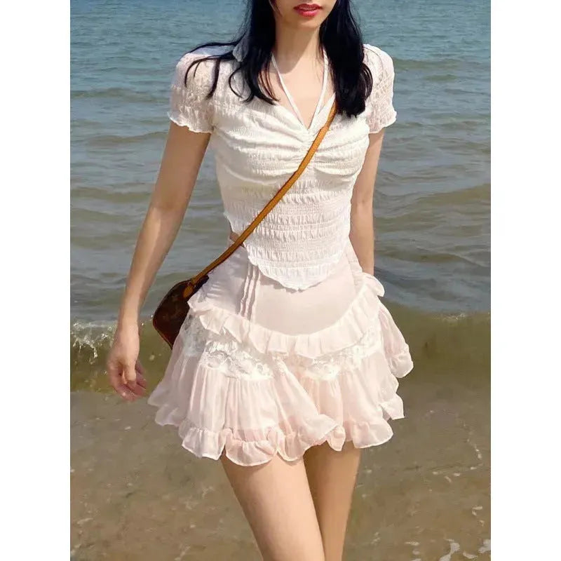 Sweet Girl Lolita High Waist Slimming Flounce Chiffon layered Mini Lace Skirt - EX-STOCK CANADA