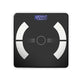 Digital bathroom scale with black platform and blue digital display on a white background